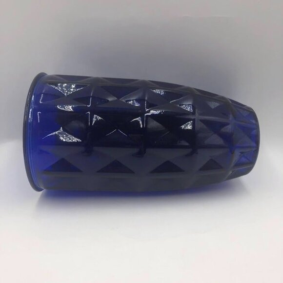 Vintage Cobalt Blue Glass Flower Vase Indoor Tabletop Décor Diamond Pattern - Picture 5 of 10